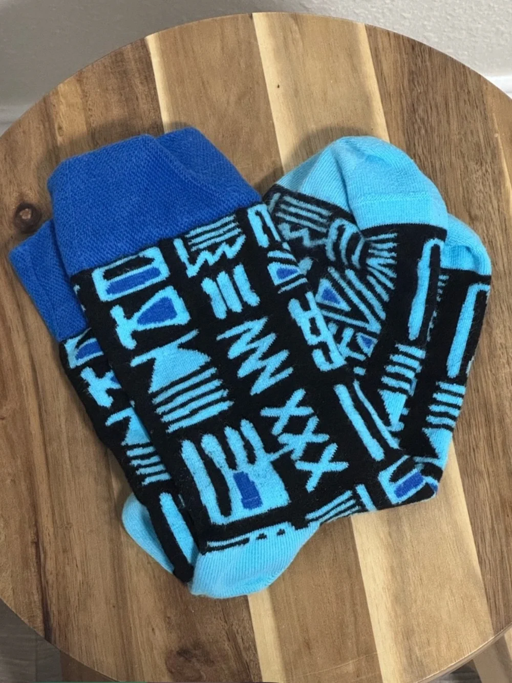OSFM Afropop Tribal Graphic Crew Socks Blue & Black Geometric Print Unisex